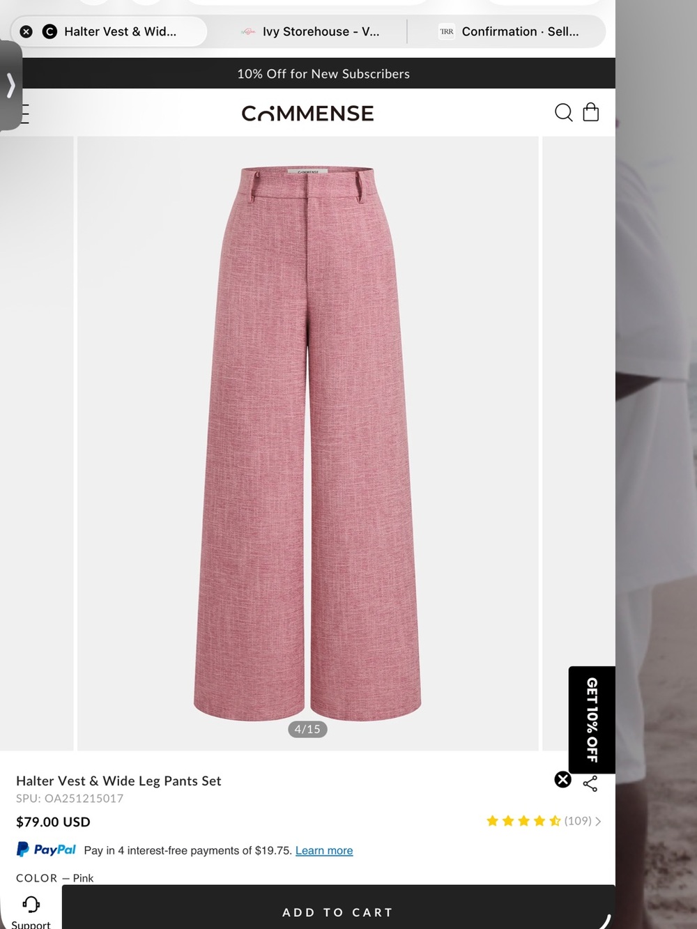 Commense Pink Halter Waistcoat with Wide-Leg Pants Size M - Picture 4 of 6